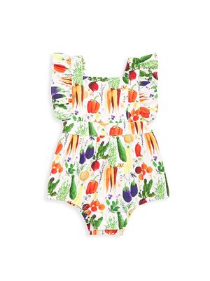 Baby Girl's Vegetable Print Ruffle-Trim Bubble Romper - Size 3 Months - Size 3 Months