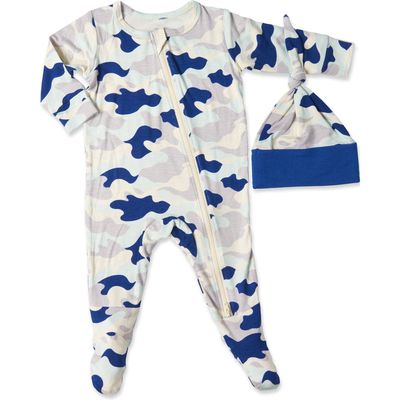 Baby Grey by Everly Grey Jersey Footie & Hat Set in Camo 