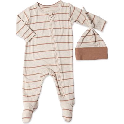 Baby Grey by Everly Grey Jersey Footie & Hat Set in Mocha Stripe 