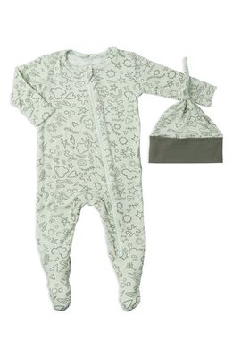 Baby Grey by Everly Grey Jersey Footie & Hat Set in Sage Doodle