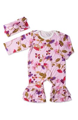 Baby Grey by Everly Grey Ruffle Romper & Head Wrap Set in Lavender Rose
