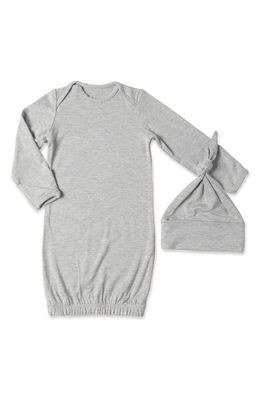 Baby Grey by Everly Grey Stripe Gown & Hat Set in Heather Grey Solid