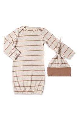 Baby Grey by Everly Grey Stripe Gown & Hat Set in Mocha Stripe 