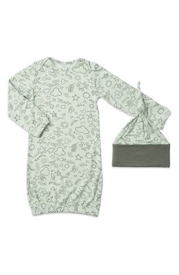 Baby Grey by Everly Grey Stripe Gown & Hat Set in Sage Doodle 