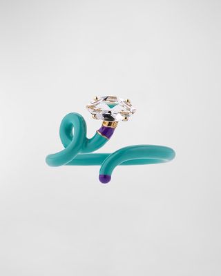 Baby Vine Ring with Marquise-Cut Rock Crystal plus Mint and Purple Enamel