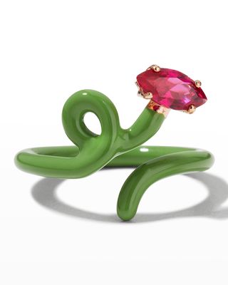 Baby Vine Tendril Ring with Enamel and Peridot