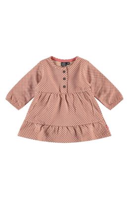 BABYFACE Check Long Sleeve Tiered Cotton Knit Dress in Pink