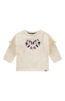 BABYFACE Floral Ruffle Accent Long Sleeve Stretch Cotton Graphic T-Shirt in Creme