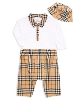 Baby's 3-Piece Bucket Hat Bodysuit & Pants Check Set - Archive Beige Check - Size 12 Months - Archive Beige Check - Size 12 Months