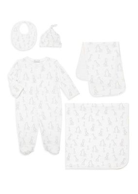 Baby's 5-Piece Footie, Burp Cloth, Blanket, Hat & Bib Set