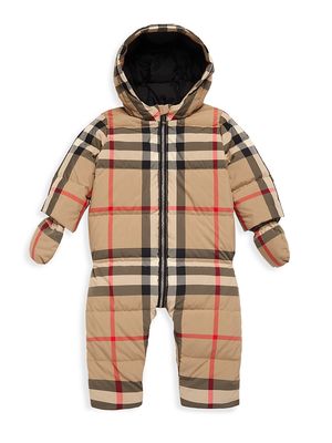 Baby's Check Puffer Bodysuit & Mitts - Archive Beige - Size 6 Months