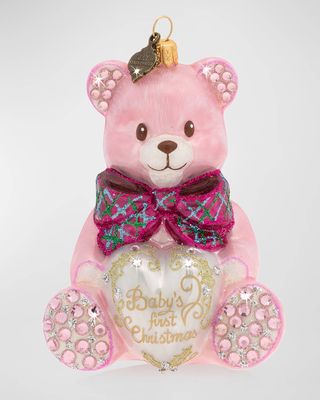 Baby's First Christmas Pink Teddy Glass Christmas Ornament