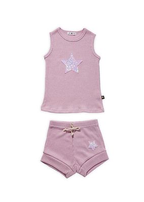 Baby's, Little Girl's & Girl's 2-Piece Glitter Star Ribbed Tank Top & Shorts Set