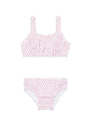 Baby's, Little Girl's & Girl's 2-Piece Leaf Ruffle Bikini Set - Pink White - Size 7 - Pink White - Size 7
