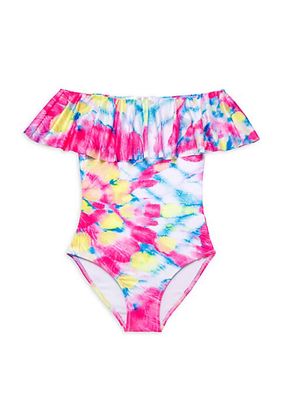 Baby's, Little Girl's & Girl's Tie-Dye Ruffle One-Piece Swimsuit