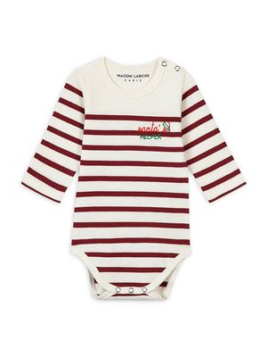 Baby's Malo Striped Cotton Bodysuit - Ivory Burgundy - Size Newborn - Ivory Burgundy - Size Newborn