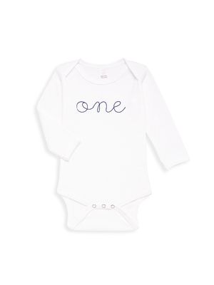 Baby's One Long-Sleeve Bodysuit - White Navy - Size 12 Months - White Navy - Size 12 Months