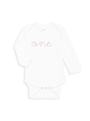 Baby's One Long-Sleeve Bodysuit - White Pink - Size 12 Months - White Pink - Size 12 Months