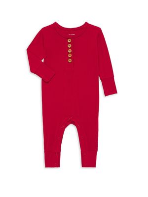 Baby's Ribbed Footless Long-Sleeve Henley Coverall - Crimson - Size Newborn