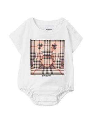 Baby's Trompe Check Bodysuit - White Alabaster - Size 12 Months