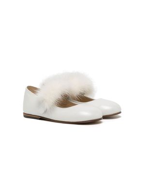 BabyWalker faux fur-trim ballerina shoes - White