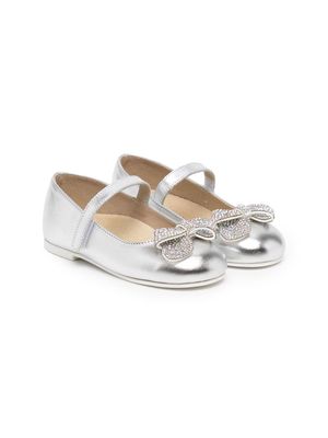 BabyWalker metallic crystal-bow ballerina shoes - Silver