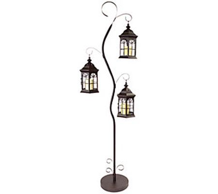 Backyard Expressions Steel Stand with 3 Lantern s and Hooks