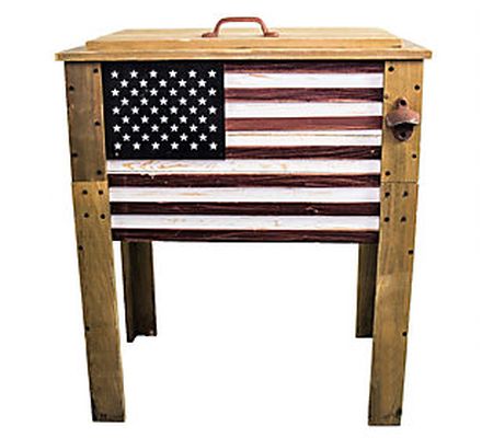 Backyard Expressions Wooden American Flag Coole r - 57 Quart