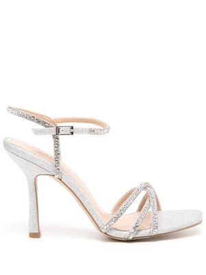 Badgley Mischka 100mm crystal-embellished leather sandals - Silver