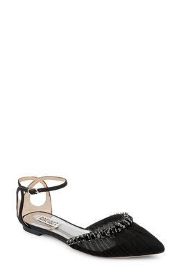 Badgley Mischka Collection Evelynn Ankle Strap Pointed Toe Flat in Black Satin
