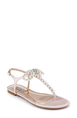 Badgley Mischka Collection Fayth Imitation Pearl & Crystal Bow Sandal in Sakura Pink