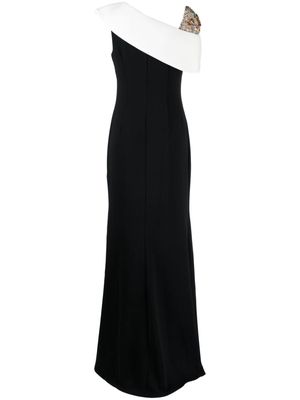 Badgley Mischka crystal-embellished one-shoulder gown - Black