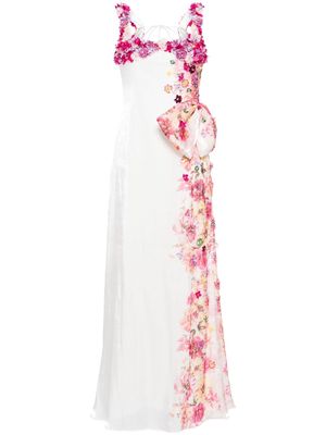 Badgley Mischka floral-appliqué open-back gown - White