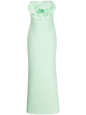 Badgley Mischka floral-appliqué strapless dress - Green