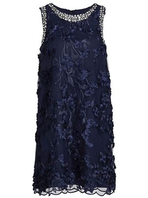 Badgley Mischka floral-embroidery embellished dress - Blue