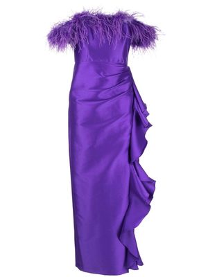 Badgley Mischka off-shoulder ruffled gown - Purple