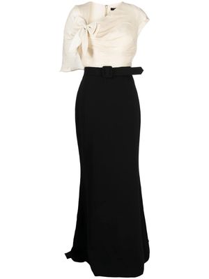 Badgley Mischka one-shoulder bow-detail long dress - Black