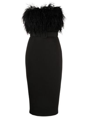 Badgley Mischka Ostrich Feather Strapless Dress - Black
