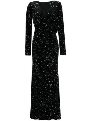 Badgley Mischka pearl-embellished velvet gown - Black