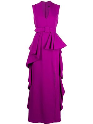 Badgley Mischka ruffled crepe gown - Purple