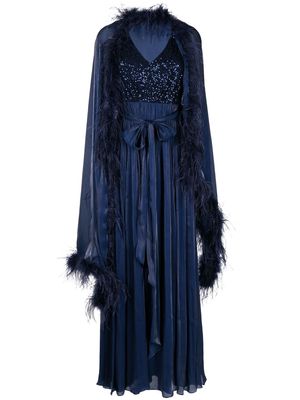 Badgley Mischka Sapphire V-neck Sequin Gown - Blue