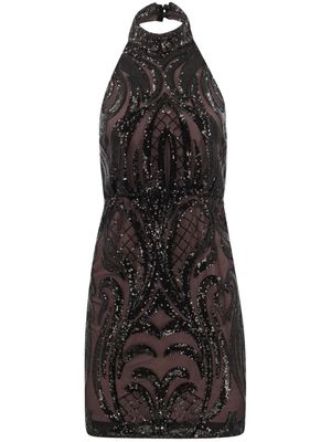 Badgley Mischka sequin-embellished halterneck minidress - Black