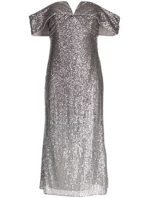 Badgley Mischka sequinned off-shoulder gown - Silver