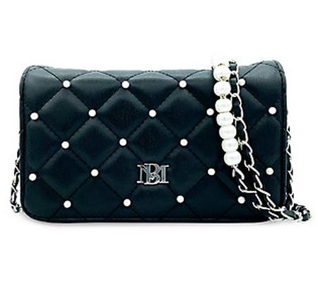 Badgley Mishka Diamond Quilted Full Flap Crossb ody with Pearls