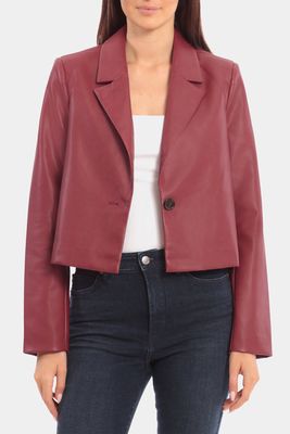 Bagatelle Women's Faux Leather Cropped Blazer in Currant