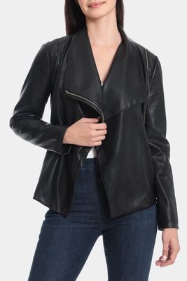 Bagatelle Women's Faux Leather Drape Jacket Dress in Black