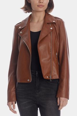 Bagatelle Women's Faux Leather Moto Jacket in Hazel