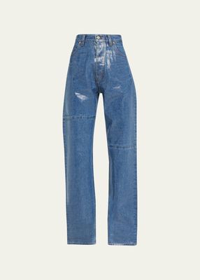 Baggy Wide-Leg Coated 5-Pocket Jeans