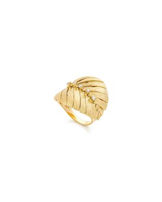 Bahia 18k Gold Diamond Leaf Ring, Size 6-8