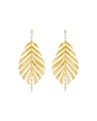 Bahia 18k Gold Diamond Palm Leaf Earrings